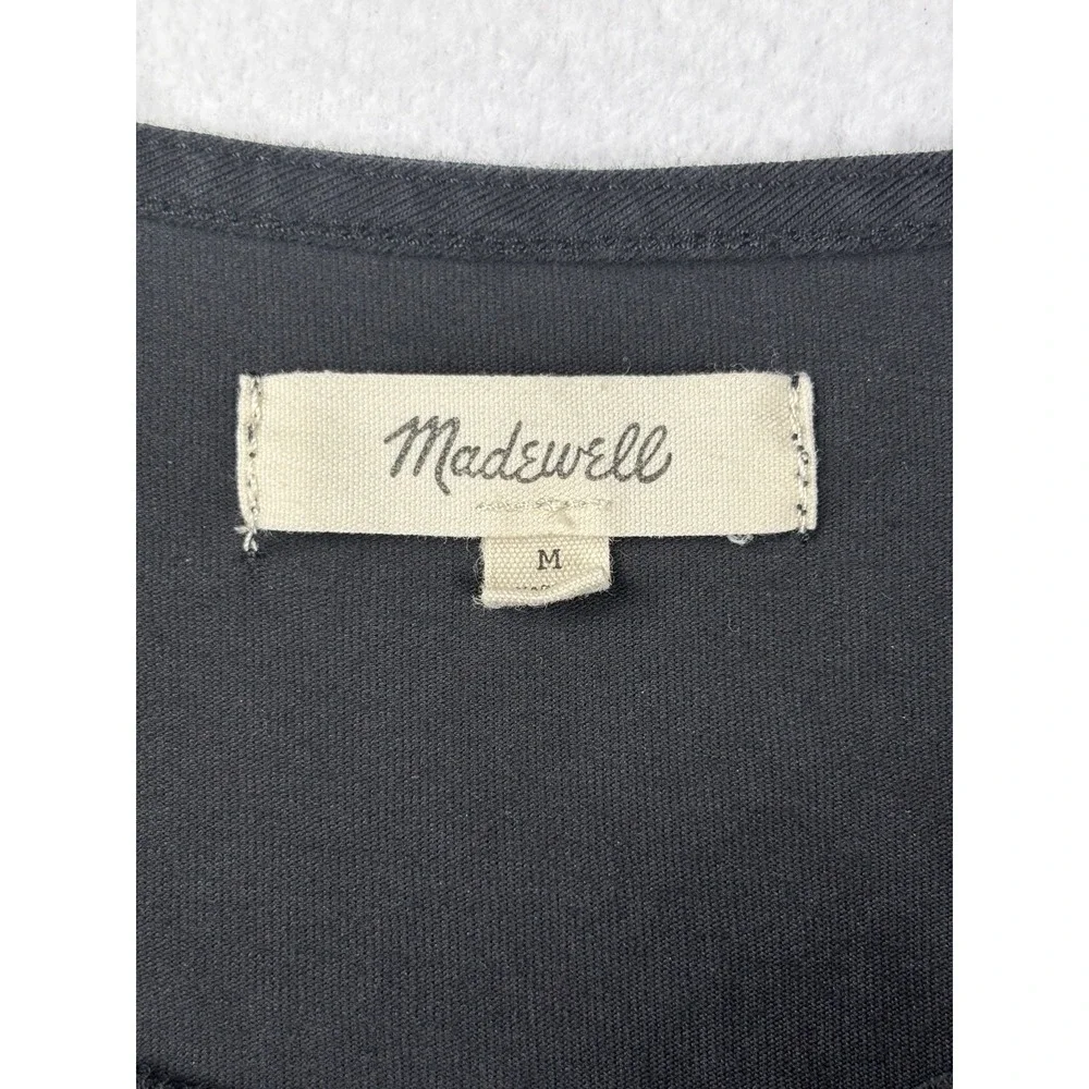 Madewell Women's M Black Eyelet Puff Sleeve Blouse Cotton‎ Knit Top Spring